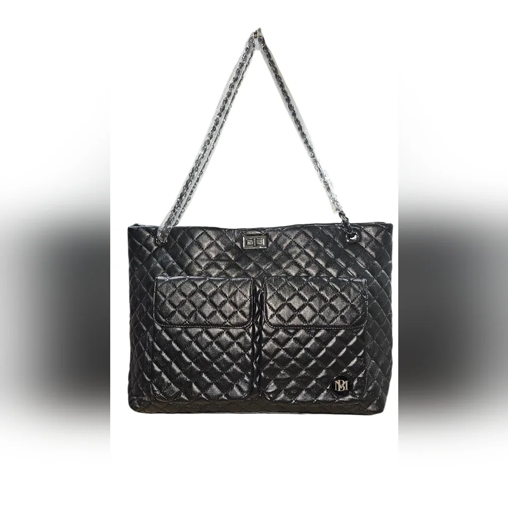 Badgley Mischka Black Quilted Large Tote/ Shoulder Bag NWOT - Picture 3 of 10